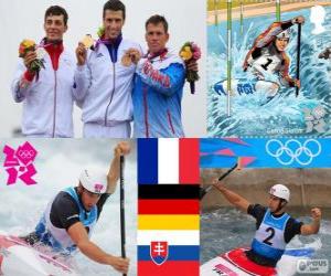 Canoeing men's slalom C1 podium, Tony Estanguet (France), Sideris Tasiadis (Germany) and Michal Martikán (Slovakia) - London 2012- puzzle