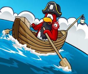 Captain Rockhopper and his pet in his boat in the Club Penguin puzzle