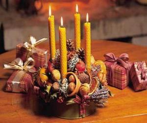 Center table with four lighted candles puzzle