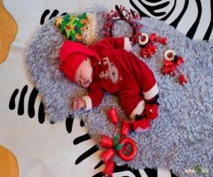 Child dreaming illusion during Christmas Eve puzzle