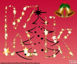 Christmas background, letter K puzzle