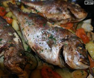 Christmas baked seabream puzzle