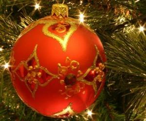 Christmas ball or christmas bauble decorated with geometric motifs puzzle
