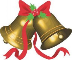Christmas bells with ribbons and holly leaves puzzle