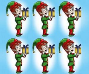 Christmas elf carrying a box of a present puzzle