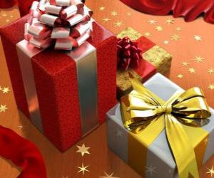 Christmas gifts with ribbons, bows puzzle