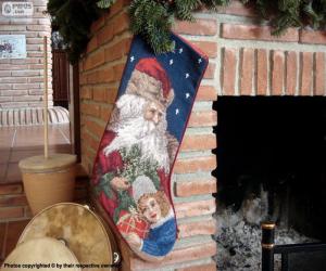 Christmas sock hung on the chimney puzzle