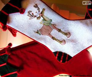 Christmas socks and a red decorated with drawings of reindeer puzzle