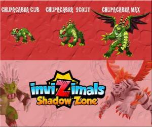 Chupacabra Cub, Chupacabra Scout, Chupacabra Max. Invizimals Shadow Zone. Animal legend, a vampire who is half bat, half dragon puzzle
