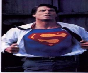 Clark Kent becoming Superman with his red and blue uniform to fight for justice puzzle