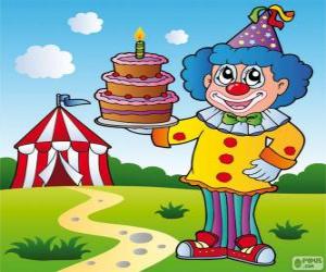 Clown with an anniversary cake puzzle