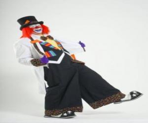 Clown with full clown costume, a hat, wig, gloves, tie, big pants and big shoes puzzle