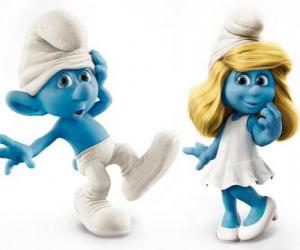 Clumsy Smurf and Smurfette, Characters in the movie The Smurfs puzzle