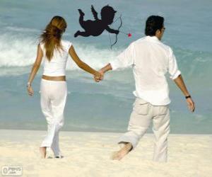Couple in love walking along the beach puzzle
