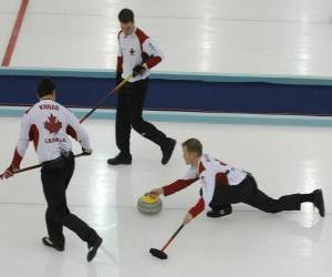 Curling is a precision sport similar to bowls or bocce English, performed in an ice rink. puzzle