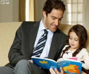 Dad helping reading to his daughter puzzle