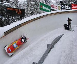 Descending in a bobsleigh or bobsled two-crew puzzle