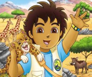 Diego and Baby Jaguar help the animals in danger in the serie Go, Diego, Go! puzzle