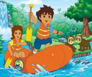 Diego and his mother in an inflatable boat puzzle