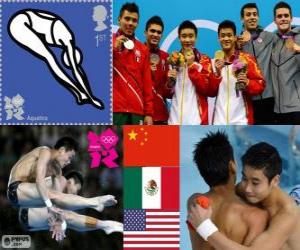 Diving men's synchronized 10 metre platform podium, Cao Yuan, Zhang Yanquan (China), Ivan García, Germán Sánchez (Mexico) and David Boudia, Nicholas McCrory (United States) - London 2012 - puzzle