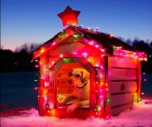 Dog house decorated for Christmas puzzle