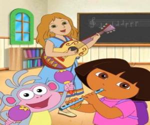 Dora and Boots the monkey in a music class puzzle