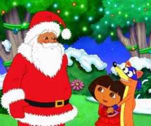 Dora and the villain of fox with Santa Claus puzzle