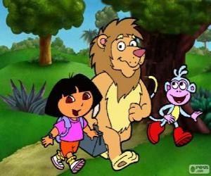 Dora, Boots and the lion in the park puzzle