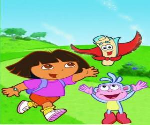 Dora Marquez the Explorer, with her best friends: Boots the Monkey, Backpack and Map puzzle