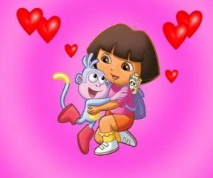 Dora Marquez the Explorer, with her best friends, Boots the Monkey, Backpack and Map puzzle