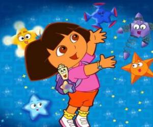 Dora playing with some stars puzzle