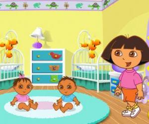 Dora the Explorer caring for two babies puzzle