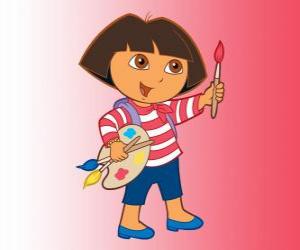 Dora the Explorer with the brush and colours palette puzzle