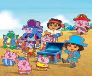 Dora with her friends playing at being pirates puzzle
