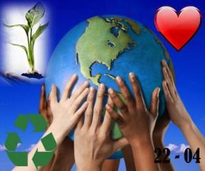Earth Day, April 22. A happy world, a world of recycling and love for the environment puzzle