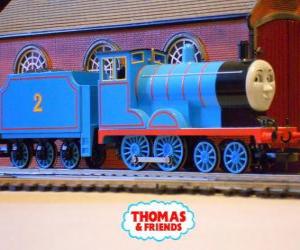 Edward, the blue engine has the number 2 puzzle