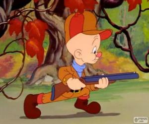 Elmer Fudd, the Hunter who tries to hunt down Bugs Bunny puzzle