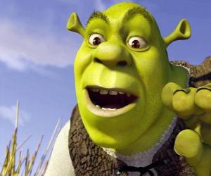 Face of Shrek, the ogre happy and smiling puzzle
