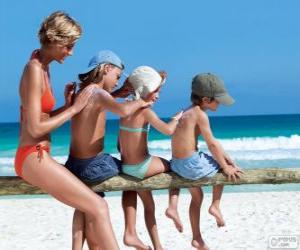 Family applying the sunscreen puzzle