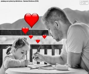 Father painting with his daughter puzzle