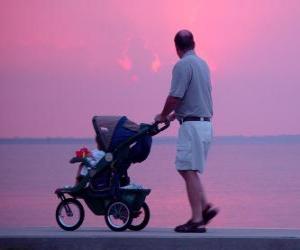 Father walking with his son next to the sea puzzle