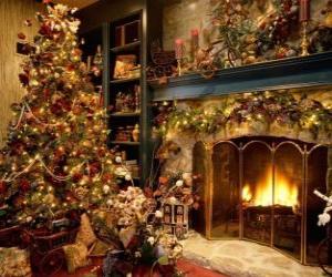 Fireplace in Christmas with Christmas decorations puzzle