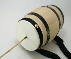 Friction drum, typical percussion instrument at Christmas puzzle