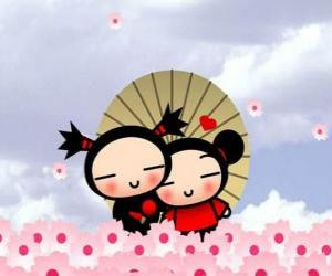 Garu and Pucca under an umbrella puzzle