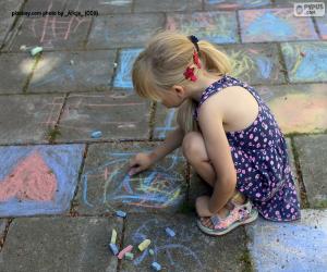 Girl drawing with chalk puzzle