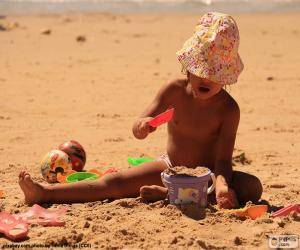 Girl playing on the beach puzzle