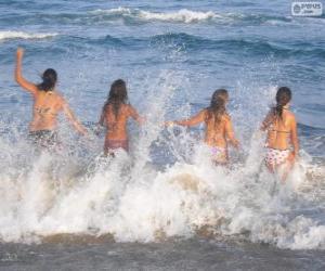 Girls bathing in the sea puzzle