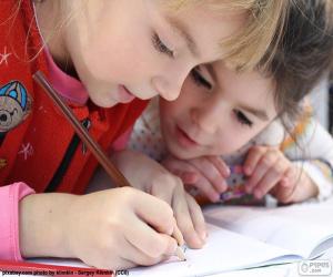 Girls drawing puzzle