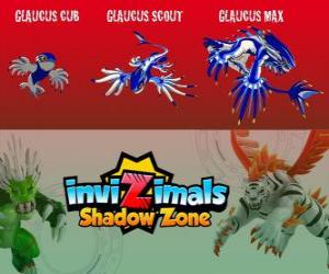 Glaucus Cub, Glaucus Scout, Glaucus Max. Invizimals Shadow Zone. Almost blindly voracious creatures that live in the deep of the China's south seas puzzle