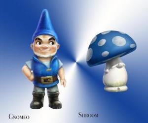 Gnomeo is a handsome and proud Blue Garden Gnome, along with his loyal and faithful companion plaster Mushroom Shroom puzzle